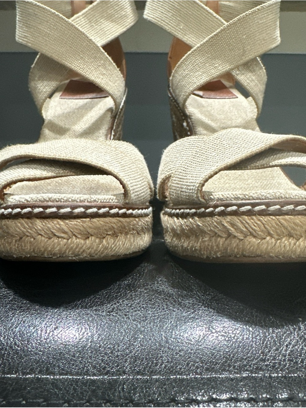 Tory Burch Frieda Espadrille Wedge Sandals Beige Ankle Strap Women 7.5M - Picture 5 of 9